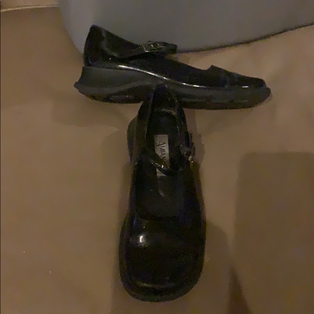 Amiana Black Patent Leather Mary Janes